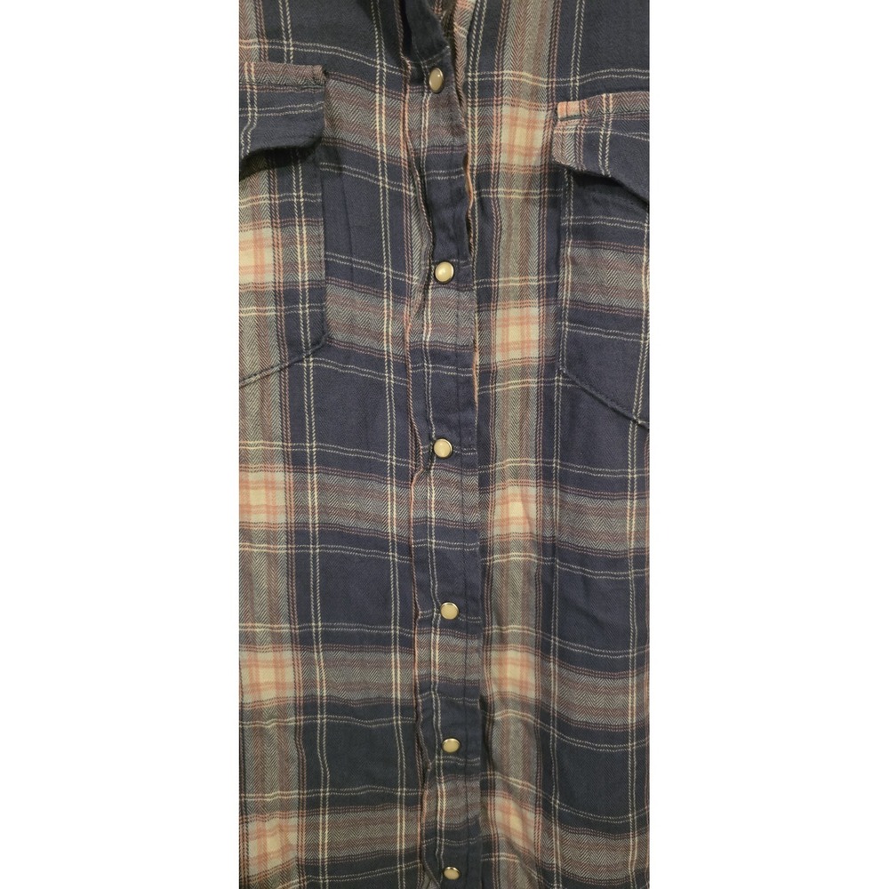 Aerie‎ Vintage Wash Blue Pink Plaid Western Snap Front Flannel Shirt sz M - Picture 2 of 5
